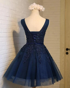 Navy Blue Lace Tulle Homecoming Dress 2024 Corset Back