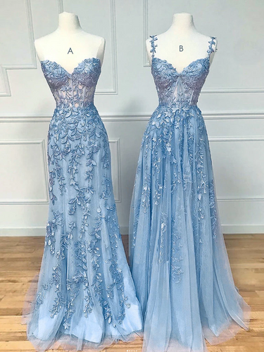 Blue Lace Appliques Prom Dress 2025 Classic