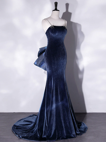 Mermaid Velvet Prom Dress 2025 with Bow in Back