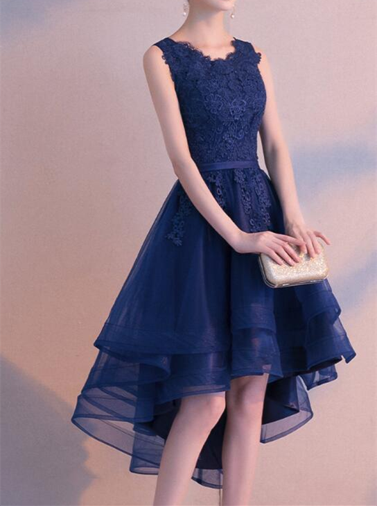 Asymmetrical Homecoming Dress 2024 Horsehair Hem Custom Size / Blue Asymmetrical Homecoming Dress 2024 Horsehair Hem Custom Size / Blue