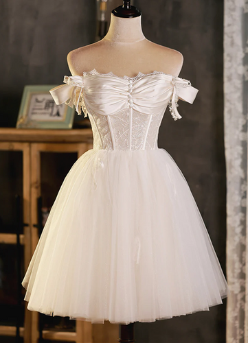 Ivory Lace Tulle Homecoming Dress 2024 Corset Back