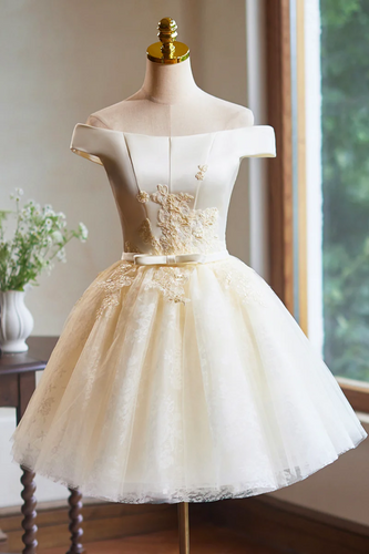 Cream Satin Lace Homecoming Dress 2024 Corset Back