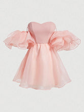 Load image into Gallery viewer, Pink Homecoming Dress 2024 with Detachable Sleeves