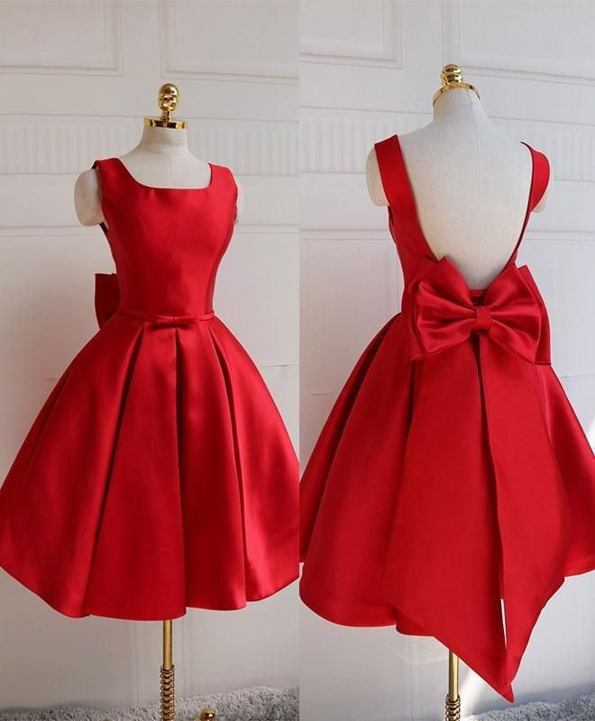 fitted lace wedding dress Red Big Bow Homecoming Dresses with Pockets Short Prom Dresses SD1396 –  Viniodress