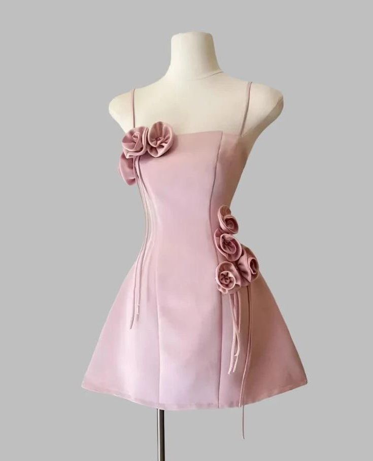 Spaghetti Straps Pink Homecoming Dress 2024 with Hand-made Flowers 14 / Custom Color