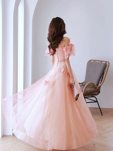 Off-the-shoulder Ruffles Neckline Prom Dress 2025 Corset Back