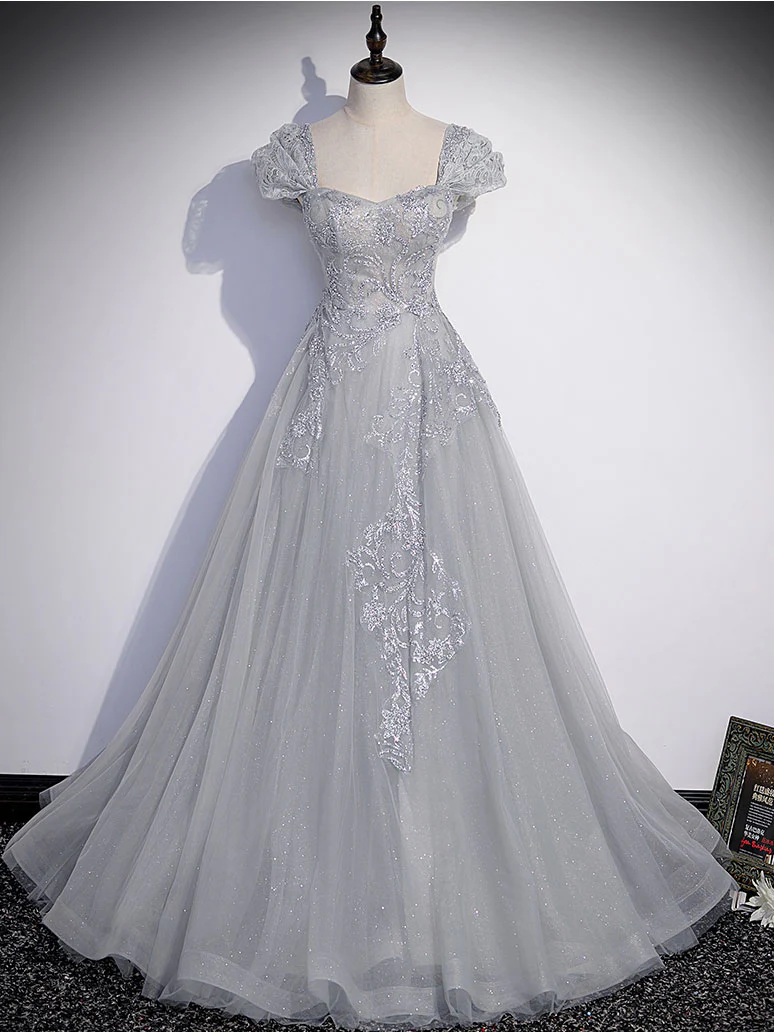 Wide Straps Silver Prom Dress 2025 Corset with Horsehair Hem 22W / Black Wide Straps Silver Prom Dress 2025 Corset with Horsehair Hem 22W / Black