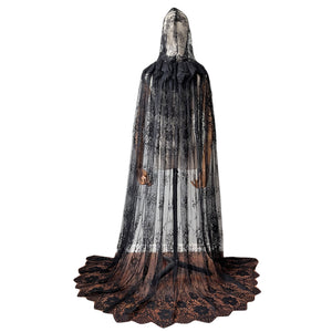 Halloween Cloak with Hood Unisex Adult Lace Cape Costums