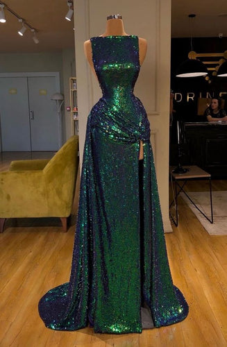 Green Prom Dress 2024 Sleeveless Sequin Slit Ruched
