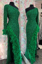 Load image into Gallery viewer, Green Prom Dress 2024 One-shoulder Sequin with Slit