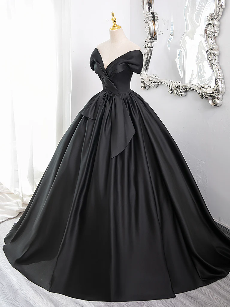 Off-The-Shoulder Black Prom Dress 2025 Corset Back Simple Elegant 2 / Custom Color Off-The-Shoulder Black Prom Dress 2025 Corset Back Simple Elegant 2 / Custom Color