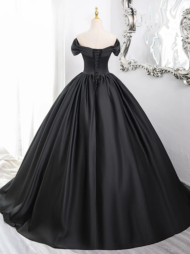 Off-the-shoulder Black Prom Dress 2025 Corset Back Simple Elegant – AnnaCustomDress