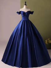 Load image into Gallery viewer, Off-the-shoulder Royal Blue Prom Dress 2025 Corset Back Simple Elegant