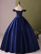 Load image into Gallery viewer, Off-the-shoulder Royal Blue Prom Dress 2025 Corset Back Simple Elegant