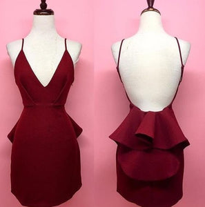 Burgundy Homecoming Dress 2023 Spaghetti Straps Open Back with Ruffles