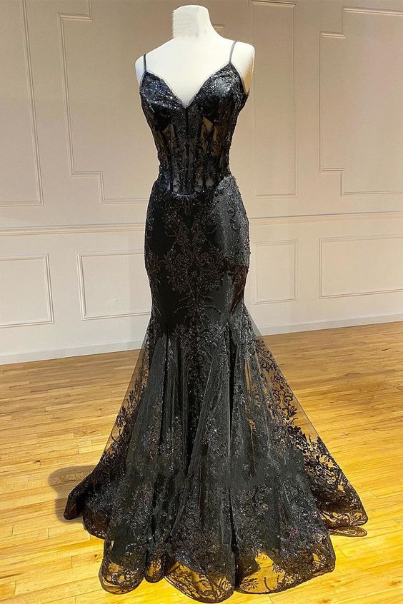 Black Prom Dress 2024 V Neck Tulle with Lace Appliques Mermaid 20W / Blue Black Prom Dress 2024 V Neck Tulle with Lace Appliques Mermaid 20W / Blue
