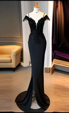 Load image into Gallery viewer, Black Prom Dress 2024 Off the Shoulder Beaded Satin with Slit