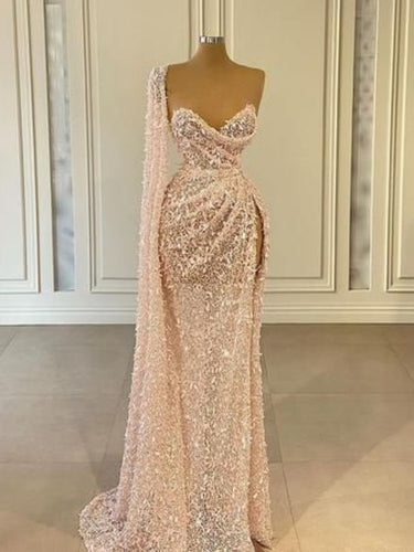Pink Prom Dress 2024 V Neck Sequined High Split