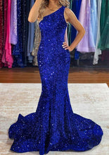 Load image into Gallery viewer, Royal Blue Prom Dress 2024 One-shoulder Sequin Mermaid