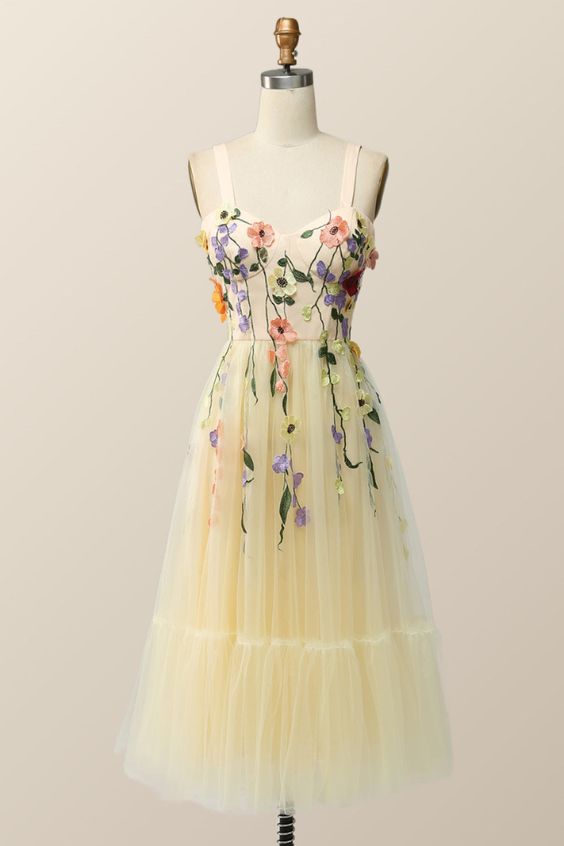 sachin and babi light blue dress Floral Yellow Long Homecoming Dresses Formal Beaded Sequin Long Prom Dress  Yellow M main image 1