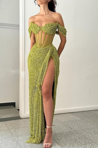 Corset Green Prom Dress 2025 with Slit 22W / Custom Color Corset Green Prom Dress 2025 with Slit 22W / Custom Color