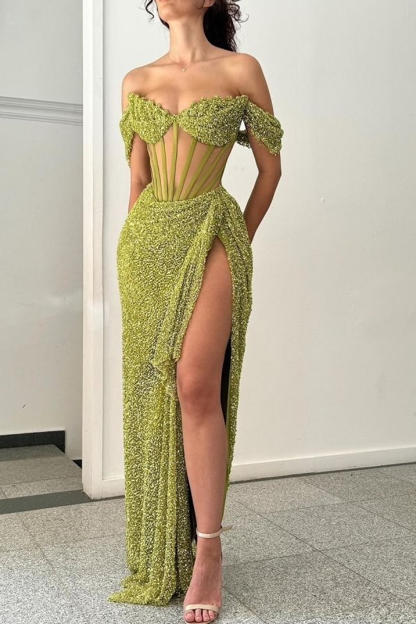 Corset Green Prom Dress 2025 with Slit AnnaCustomDress Corset Green Prom Dress 2025 with Slit AnnaCustomDress