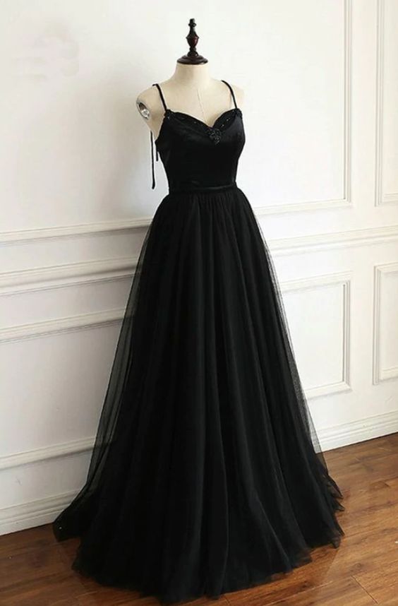 Black Prom Dress 2024 Spaghetti Straps Tulle with Pleats 8 / Custom Color