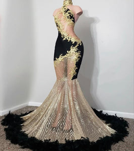 Black Girl Prom Dress 2025 with Feathers 22W / Blue Black Girl Prom Dress 2025 with Feathers 22W / Blue