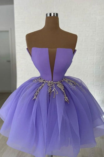 Purple Homecoming Dress 2023 Short Straps Tulle Puffy