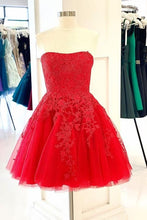 Load image into Gallery viewer, Red Homecoming Dress 2023 Short Strapless Tulle with Appliques