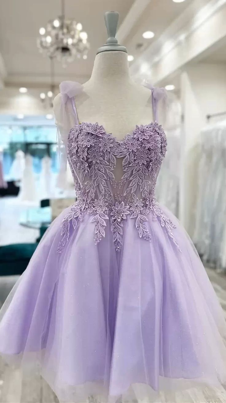 Lilac Prom Dress 2024 Short Spaghetti Straps Tulle Lace Appliques 2 / Blue