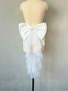 Satin Bow Tulle Train for Wedding Dress Detachable White/Black/Pink