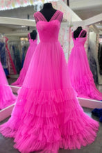 Load image into Gallery viewer, Pink Prom Dress 2024 V Neck Sleeveless Tulle