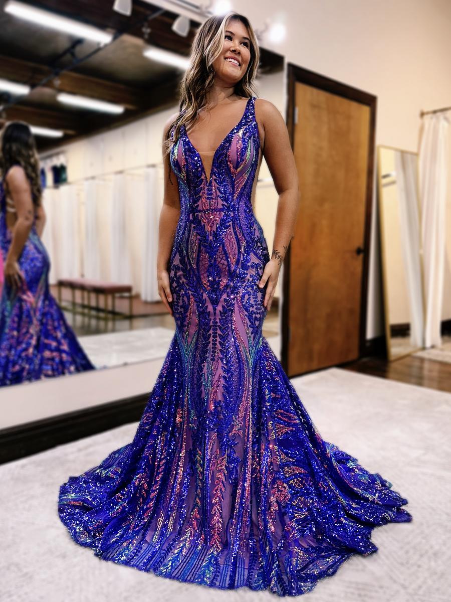 Royal Blue Pattern Sequin Prom Dress 2025 Mermaid 16W / Red Royal Blue Pattern Sequin Prom Dress 2025 Mermaid 16W / Red