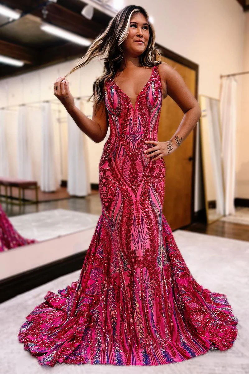 Burgundy Pattern Sequin Prom Dress 2025 Backless 16 / Custom Color