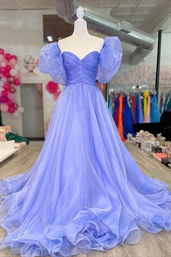 Lilac Prom Dress 2024 Sweetheart Tulle with Puffy Sleeves
