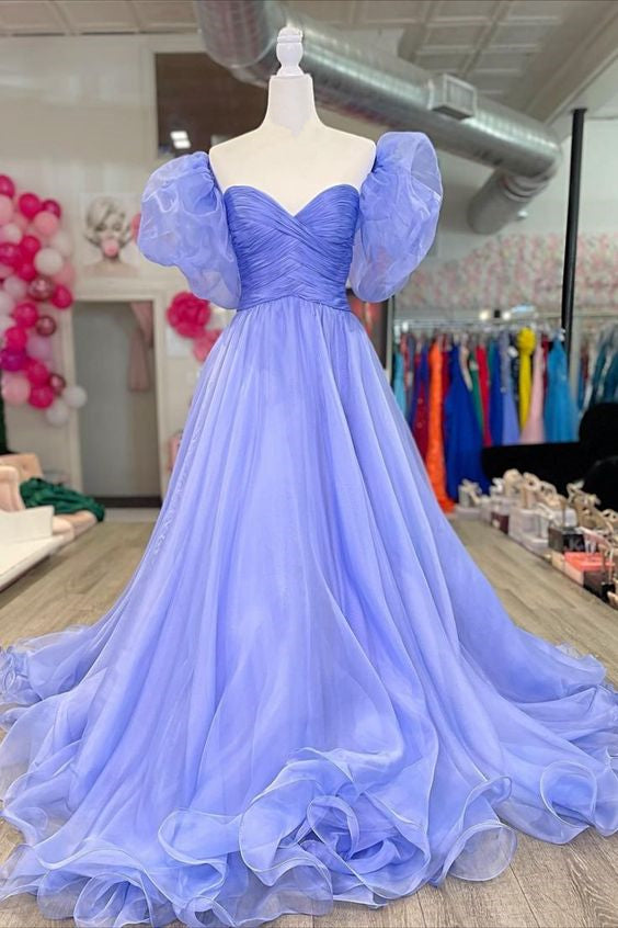 Lilac Prom Dress 2024 Sweetheart Tulle with Puffy Sleeves 14 / Custom Color Lilac Prom Dress 2024 Sweetheart Tulle with Puffy Sleeves 14 / Custom Color