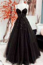 Load image into Gallery viewer, Black Prom Dress 2024 Spaghetti Straps Tulle Beaded