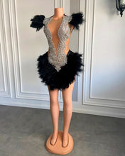 Load image into Gallery viewer, Unique Homecoming Dress 2023 Plunging Neck Sleeveless with Feathers