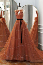 Load image into Gallery viewer, Orange Prom Dress 2024 Halter Neck Tulle with Bow(s)