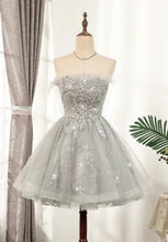 Load image into Gallery viewer, Fairy Homecoming Dress 2023 Short Strapless Sparkle with Feathers