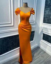 Load image into Gallery viewer, Burnt Orange Prom Dress 2024 Off the Shoulder Satin with Slit