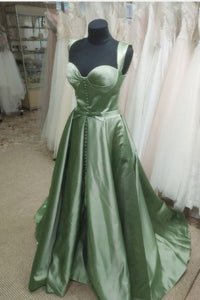 Green Prom Dress 2024 Sweetheart Straps Satin with Buttons