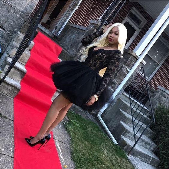 Black Women Homecoming Dress 2023 V Neck Long Sleeves Tulle 18W / Red Black Women Homecoming Dress 2023 V Neck Long Sleeves Tulle 18W / Red