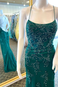 Green Prom Dress 2024 Spaghetti Straps Beaded Mermaid