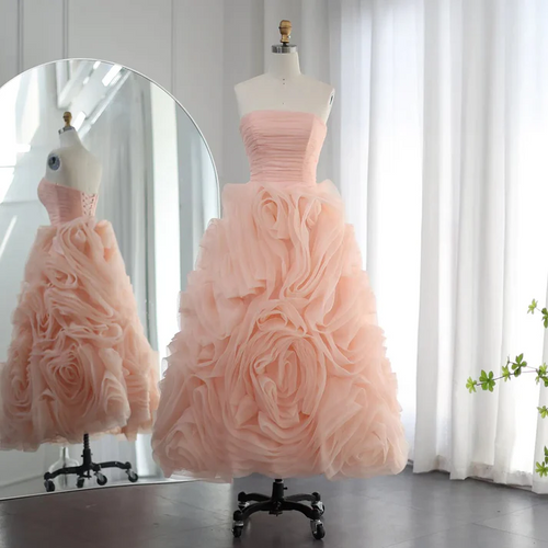 Classy Prom Dress 2024 Pink Strapless Tulle Corset Back