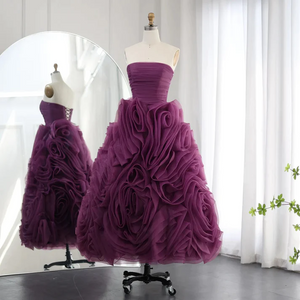 Classy Prom Dress 2024 Purple Strapless Tulle Corset Back