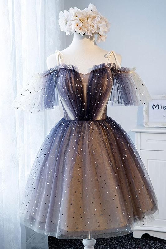 Fairy Homecoming Dress 2023 Short Sweetheart Neck Sparkle Tulle with Sleeves Fairy Homecoming Dress 2023 Short Sweetheart Neck Sparkle Tulle with Sleeves