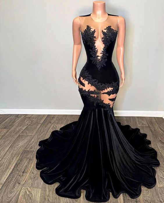 Black Prom Dress 2024 Plunging Neck Sleeveless Velvet 22W / Custom Color Black Prom Dress 2024 Plunging Neck Sleeveless Velvet 22W / Custom Color