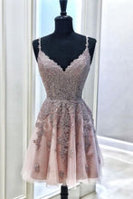 Load image into Gallery viewer, Pink Homecoming Dress 2023 Spaghetti Straps Tulle with Appliques
